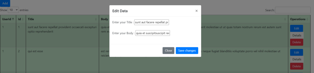 crud operation with localStorage in javascript with modal